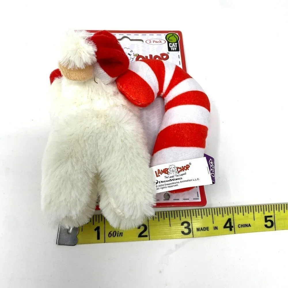 Multipet Lamb Chop Santa Hat Crinkle Candy Cane Catnip Plush Cat Toy 2pk